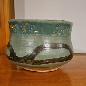 Artisan Ceramic Planter - Teal and Brown